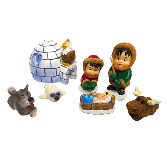 Holiday Eskimo Nativity Set: 7 Piece New Old Stock in Original Packaging - Picture 1 of 7